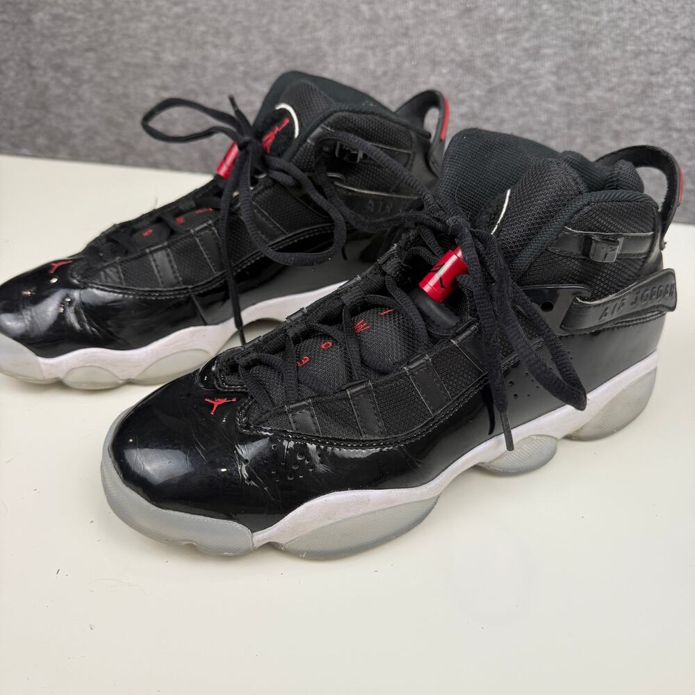Nike Air Jordan 6 Rings Black Red Patent Leather Athletic Shoes Youth 7 Gym